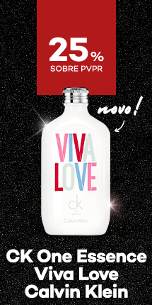 Novo perfume Viva Love da marca Calvin Klein com destaque promocional de25% sobre preço de Venda ao Público Recomendado